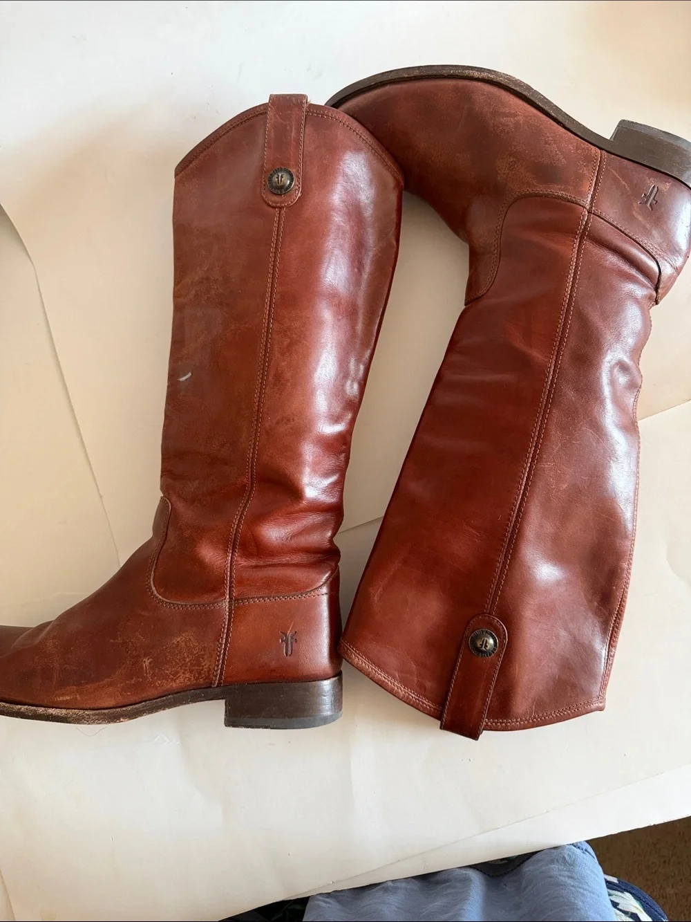 Frye Melissa Button Pull-on Brown Leather Tall Riding Cowboy Boots size 7.5 B - Picture 7 of 15